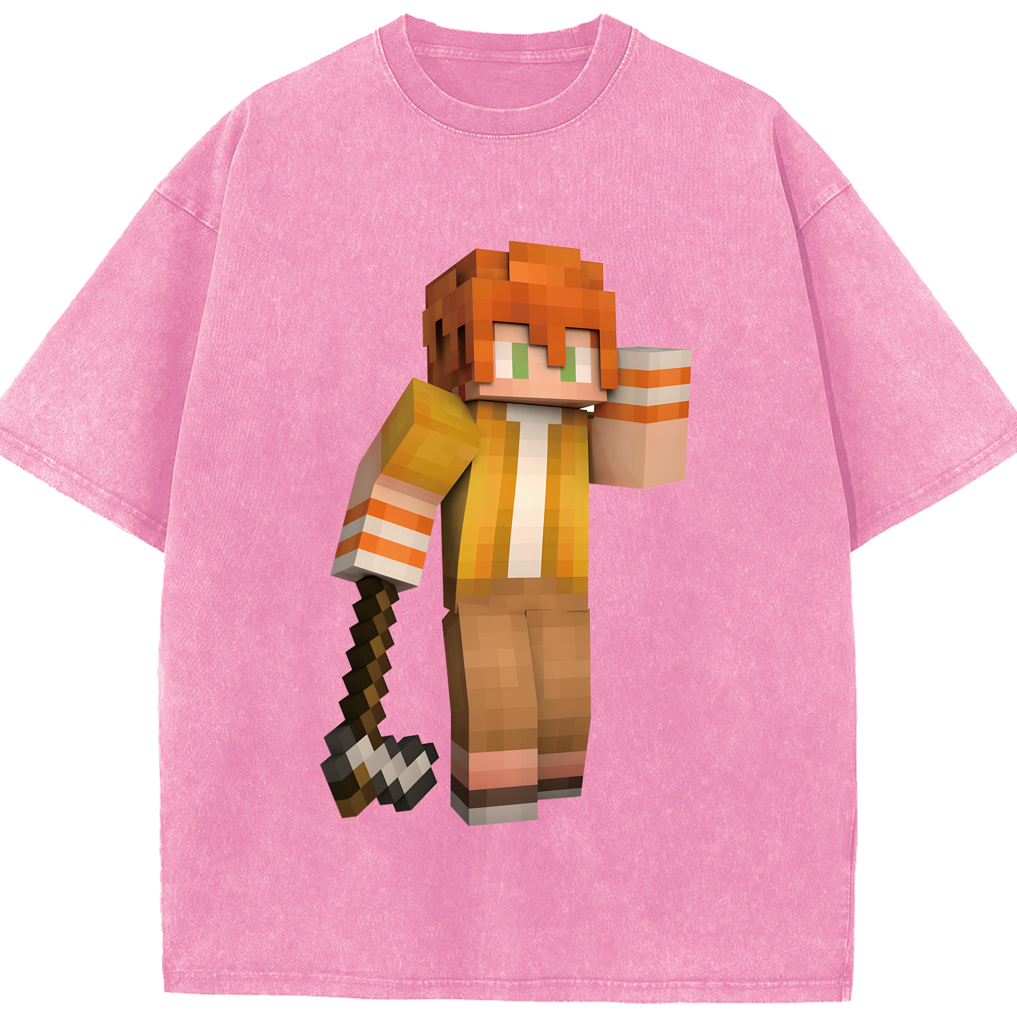 （画像用） マインクラフト ブロックの世界 Minecraft MC Block world 綿100% ヴィンテージ風 半袖Tシャツ（フロントプリント）